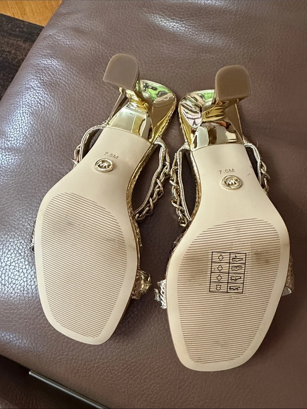 Michael Kors Metallic Gold Chain-Trim Heeled Sandals